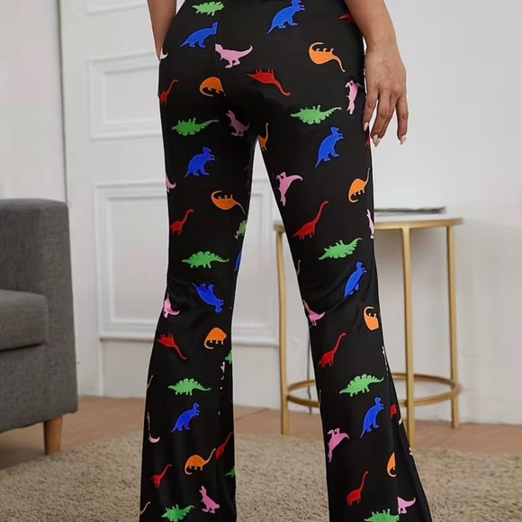 Black Pants with Multicolor Dinosaur Print - Picture 3 of 5